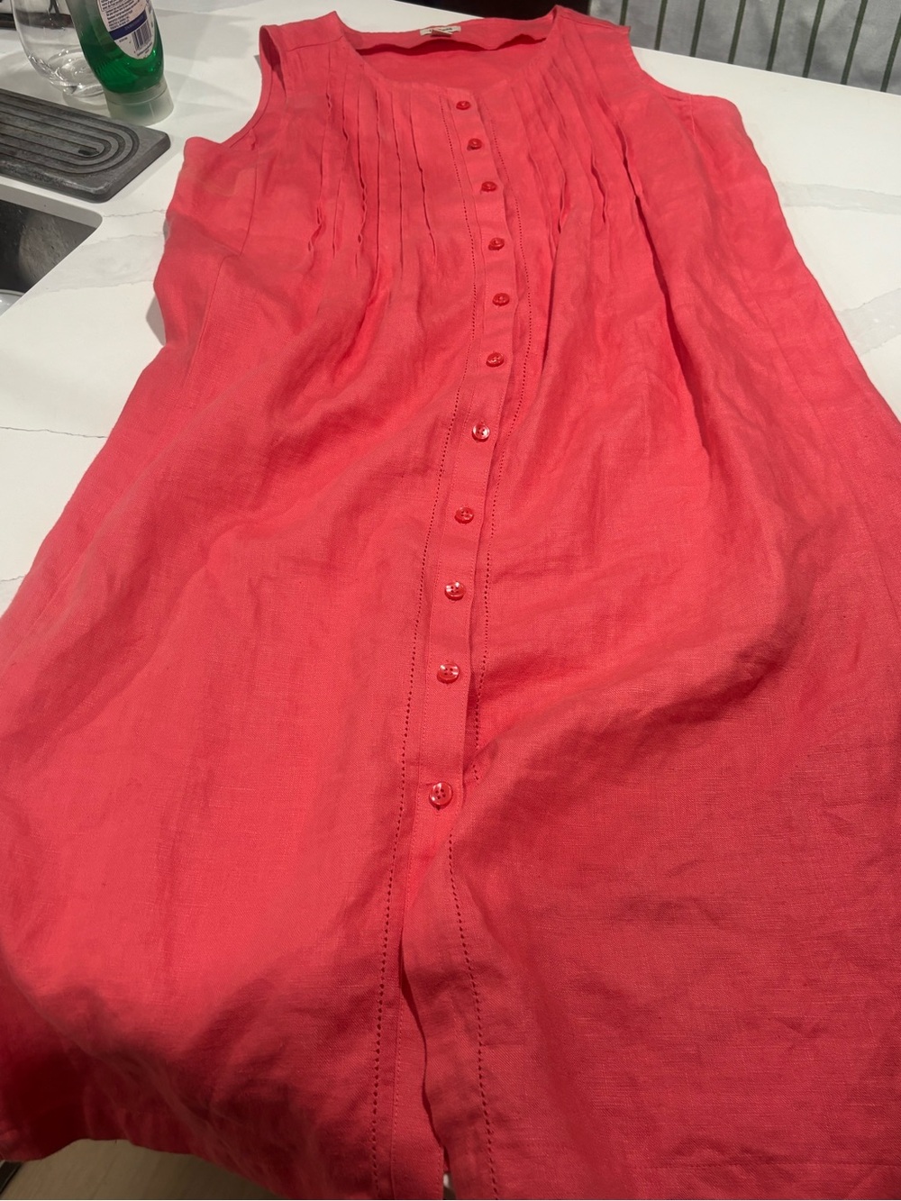 L.L. Bean Coral Button-Front linen Midi Skirt